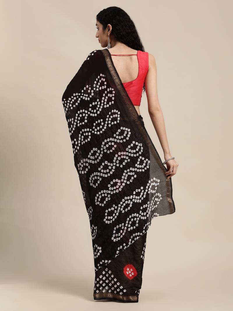 Geroo Jaipur Black Hand Crafted Bandhani art silk saree