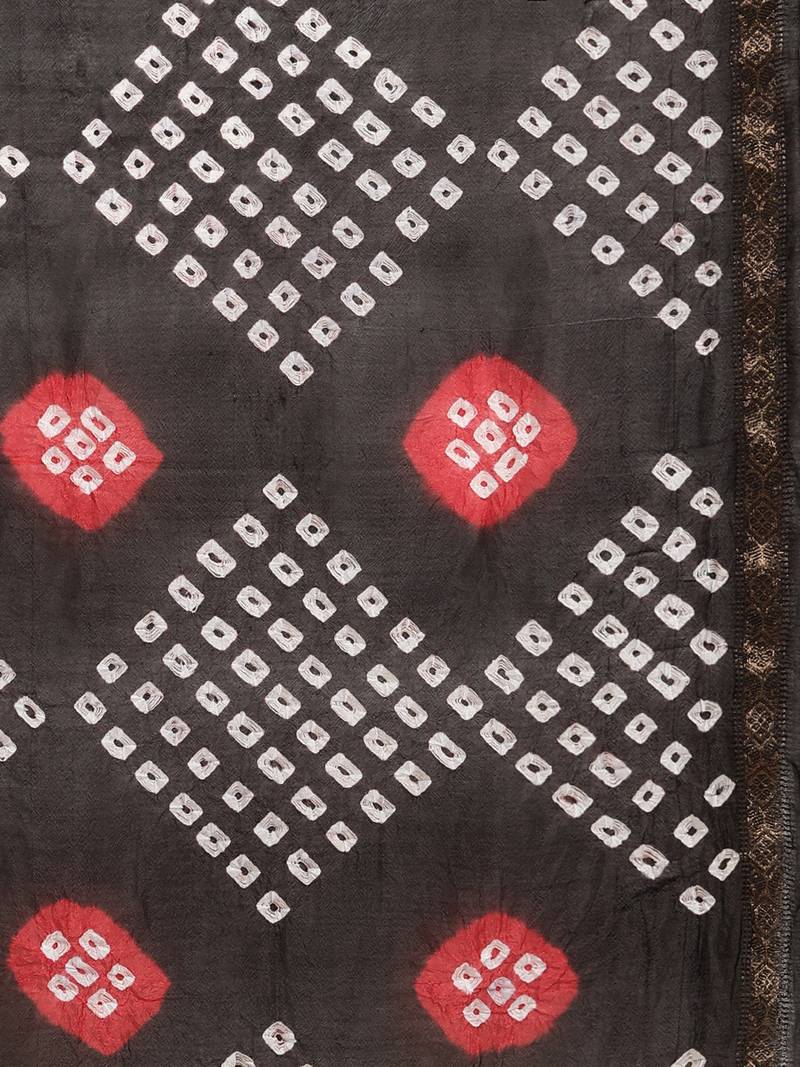 Geroo Jaipur Black Hand Crafted Bandhani art silk saree