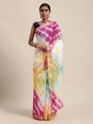 Geroo Jaipur Multi Hand Crafted tie & dye/Bandhani multi colour art Kota silk saree 1