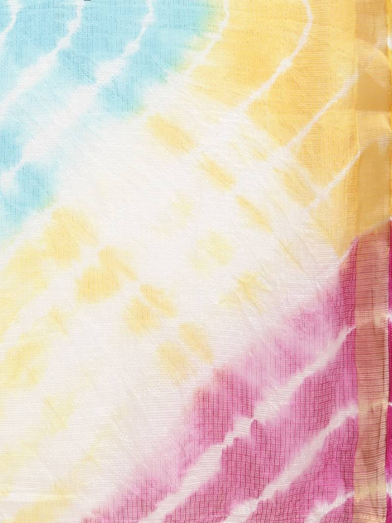 Geroo Jaipur Multi Hand Crafted tie & dye/Bandhani multi colour art Kota silk saree