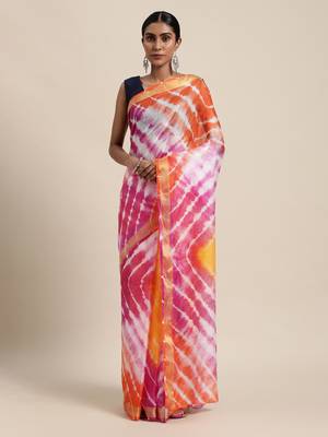 Geroo Jaipur Multi Hand Crafted tie & dye/Bandhani multi colour art Kota silk saree 1