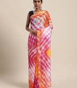 Geroo Jaipur Multi Hand Crafted tie & dye/Bandhani multi colour art Kota silk saree
