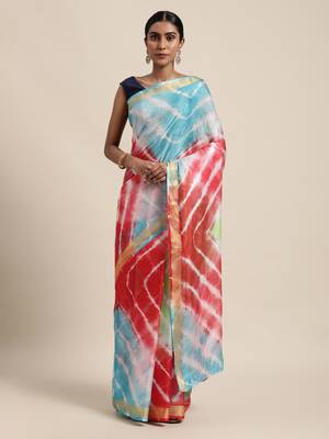 Geroo Jaipur Multi Hand Crafted tie & dye/Bandhani multi colour art Kota silk saree 1