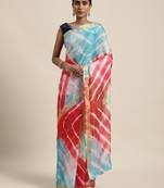 Geroo Jaipur Multi Hand Crafted tie & dye/Bandhani multi colour art Kota silk saree