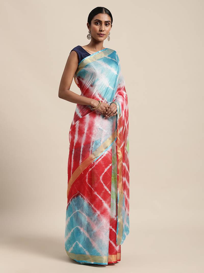 Geroo Jaipur Multi Hand Crafted tie & dye/Bandhani multi colour art Kota silk saree