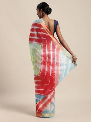 Geroo Jaipur Multi Hand Crafted tie & dye/Bandhani multi colour art Kota silk saree 3