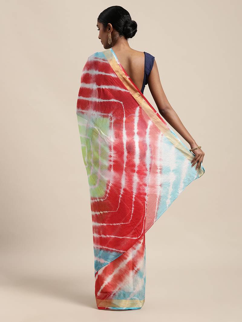 Geroo Jaipur Multi Hand Crafted tie & dye/Bandhani multi colour art Kota silk saree