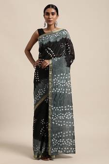 Geroo Jaipur Black Hand Crafted tie & dye/Bandhani art silk saree