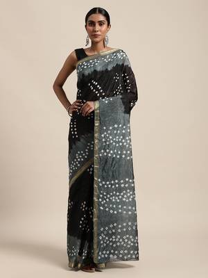   Black Hand Crafted tie & dye/Bandhani art silk saree 1