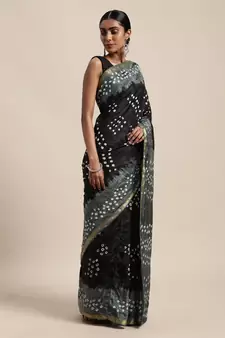   Black Hand Crafted tie & dye/Bandhani art silk saree