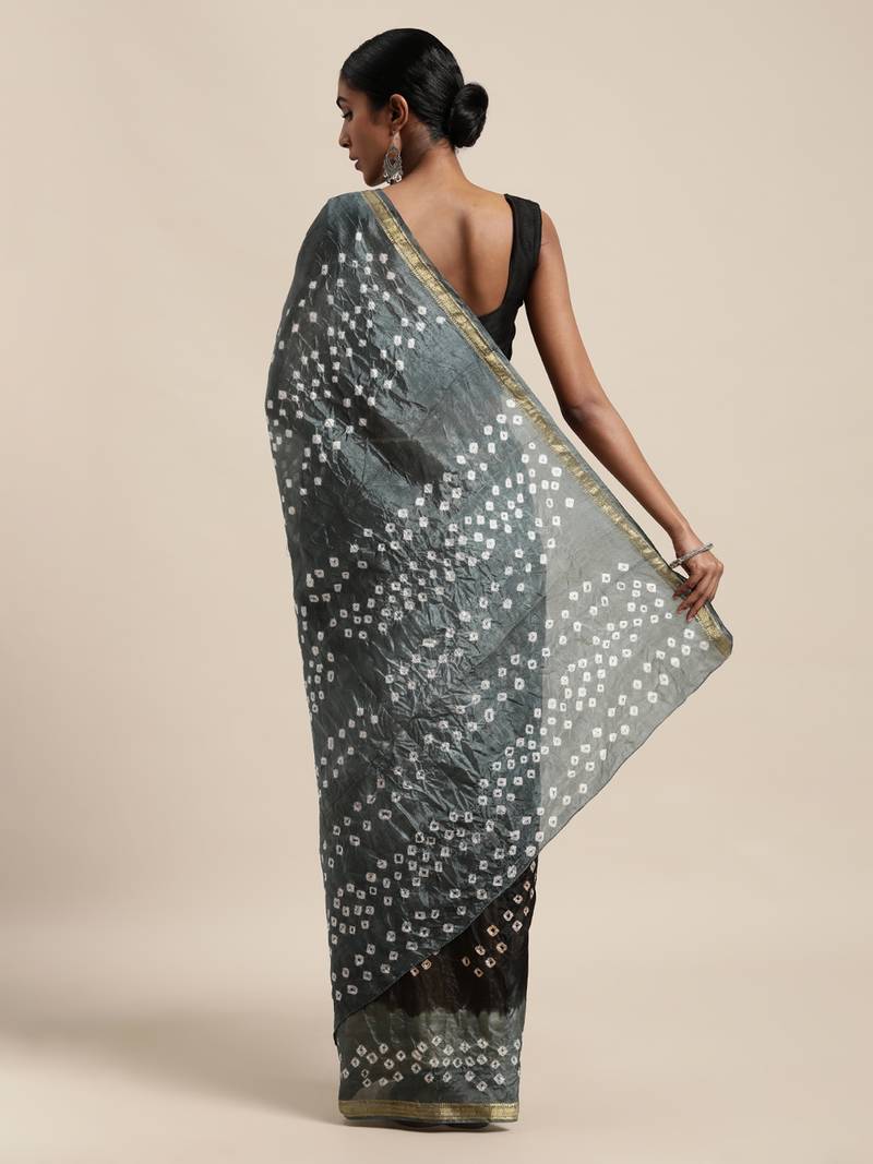 Geroo Jaipur Black Hand Crafted tie & dye/Bandhani art silk saree