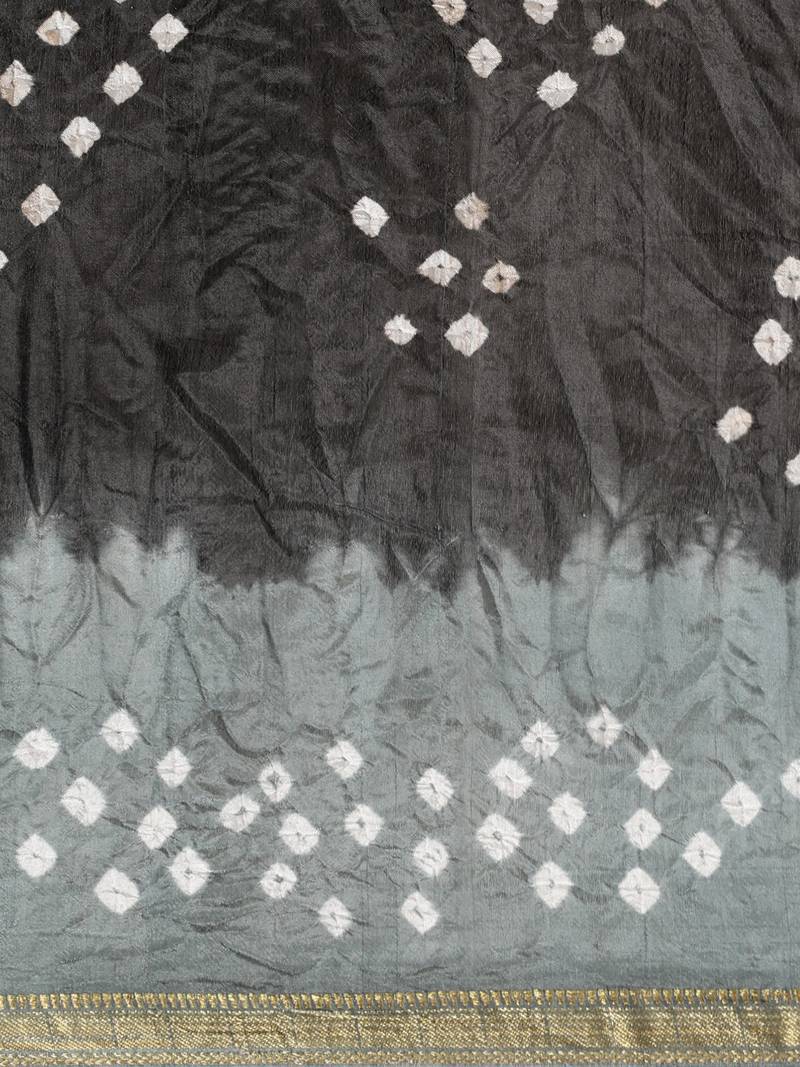 Geroo Jaipur Black Hand Crafted tie & dye/Bandhani art silk saree