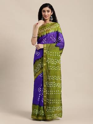 Geroo Jaipur Purple Hand Crafted tie & dye/Bandhani art silk saree 1