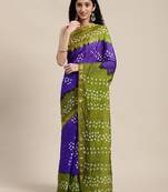 Geroo Jaipur Purple Hand Crafted tie & dye/Bandhani art silk saree