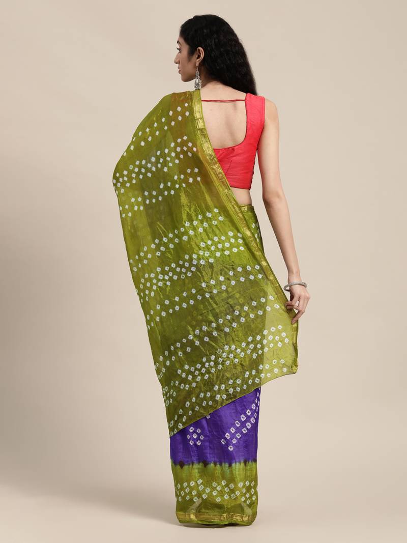 Geroo Jaipur Purple Hand Crafted tie & dye/Bandhani art silk saree