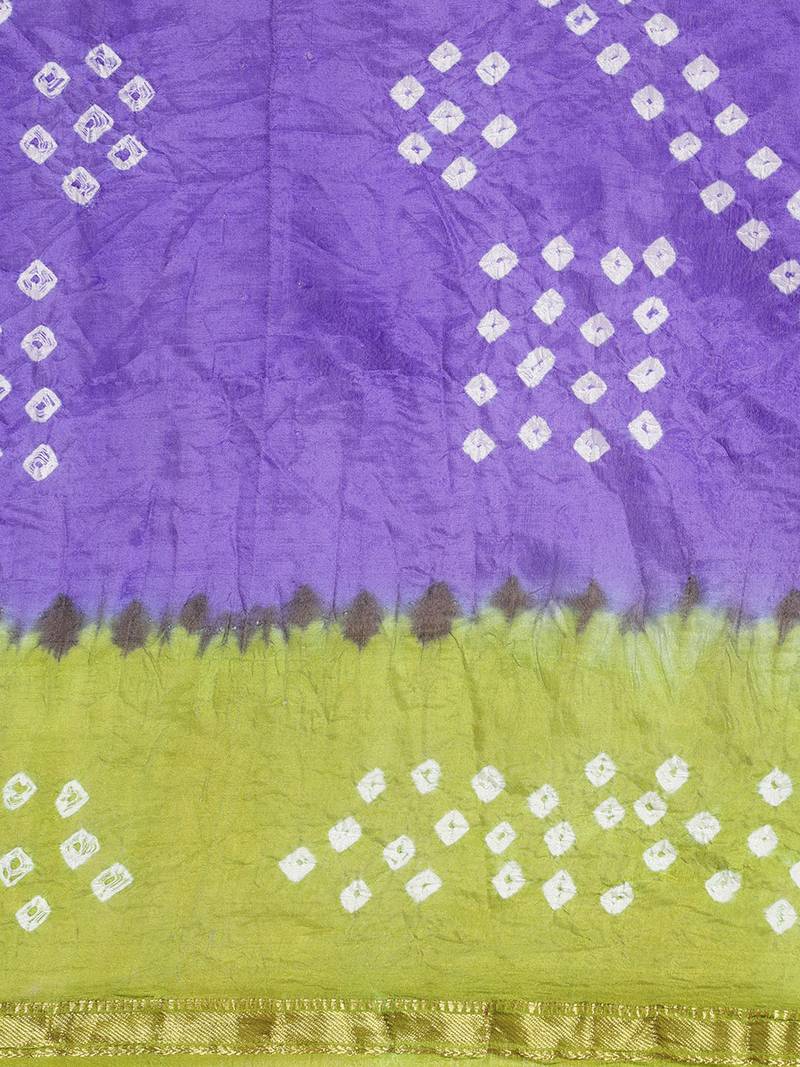 Geroo Jaipur Purple Hand Crafted tie & dye/Bandhani art silk saree