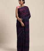Geroo Jaipur Navy Blue Hand Crafted tie & dye/Bandhani art silk saree