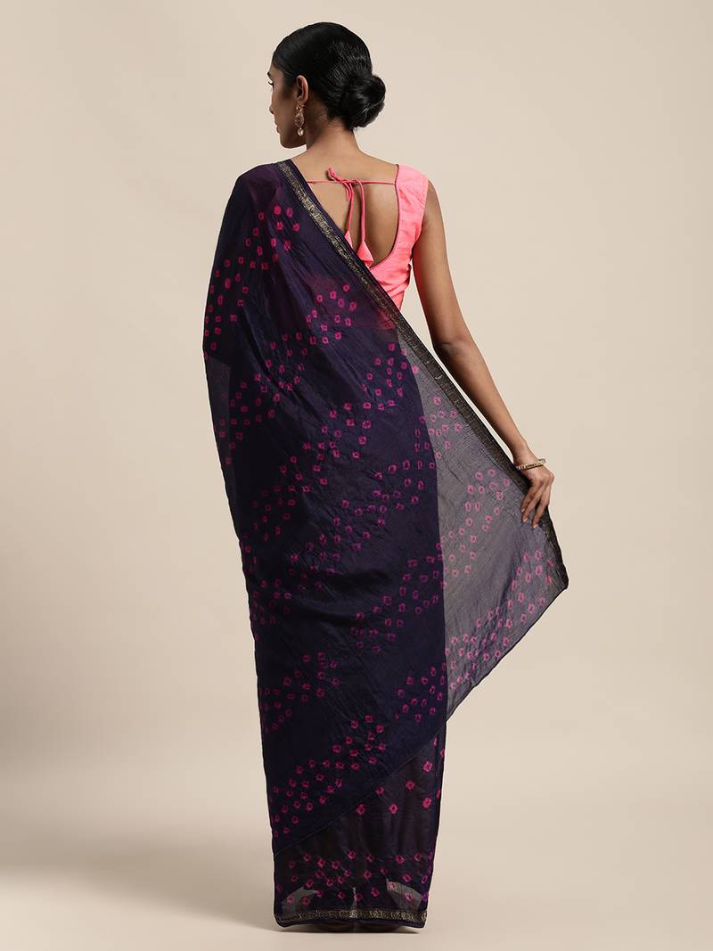 Geroo Jaipur Navy Blue Hand Crafted tie & dye/Bandhani art silk saree