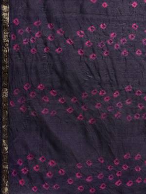 Geroo Jaipur Navy Blue Hand Crafted tie & dye/Bandhani art silk saree 4