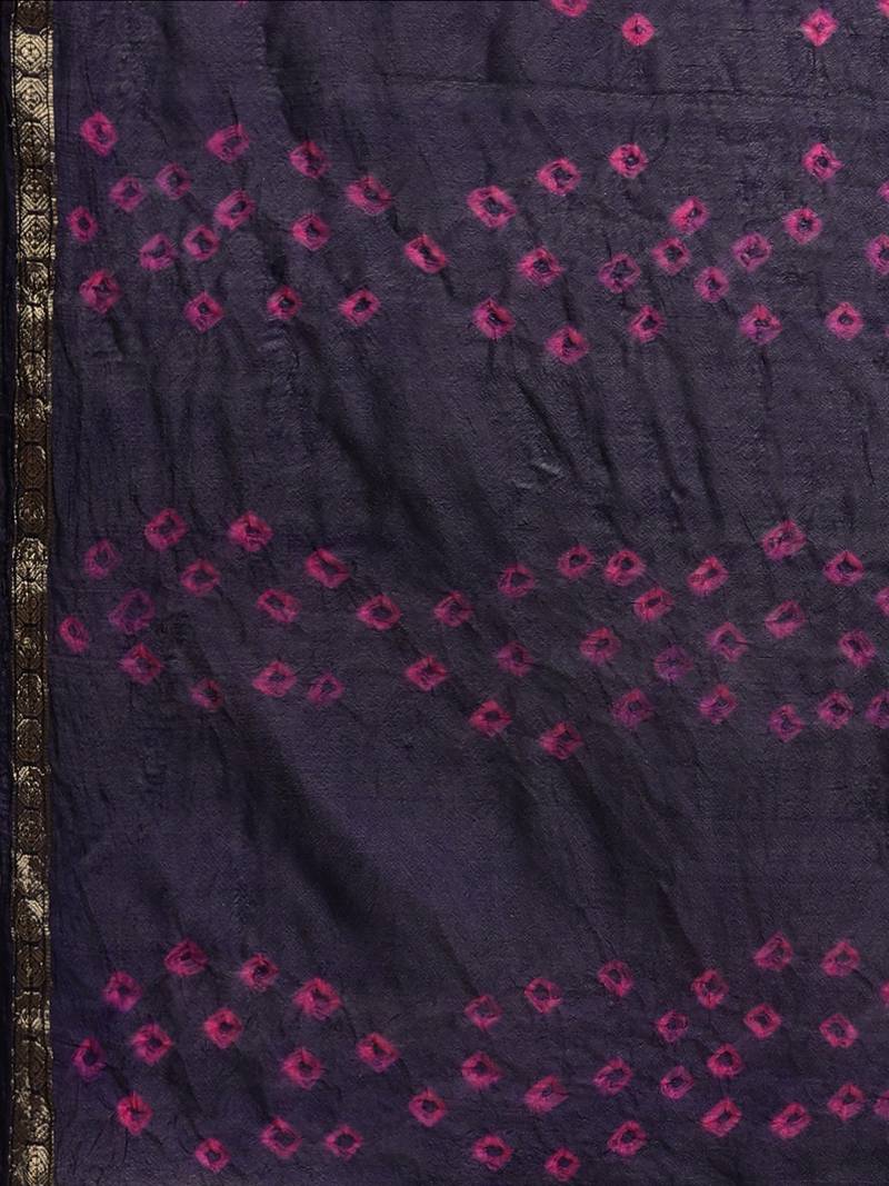 Geroo Jaipur Navy Blue Hand Crafted tie & dye/Bandhani art silk saree
