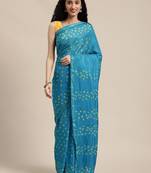 Geroo Jaipur Turquoise Blue Hand Crafted tie & dye/Bandhani art silk saree
