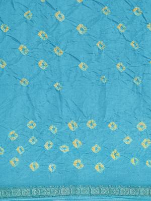 Geroo Jaipur Turquoise Blue Hand Crafted tie & dye/Bandhani art silk saree 4