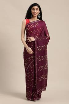 Geroo Jaipur Maroon Hand Crafted tie & dye/Bandhani art silk saree