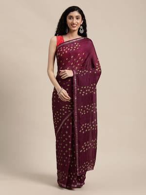   Maroon Hand Crafted tie & dye/Bandhani art silk saree 1