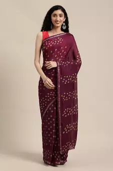 Geroo Jaipur Maroon Hand Crafted tie & dye/Bandhani art silk saree