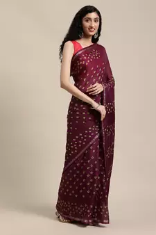   Maroon Hand Crafted tie & dye/Bandhani art silk saree