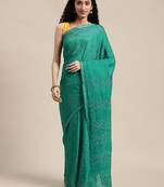 Geroo Jaipur Green Hand Crafted tie & dye/Bandhani art silk saree