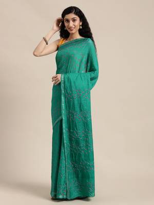 Geroo Jaipur Green Hand Crafted tie & dye/Bandhani art silk saree 2