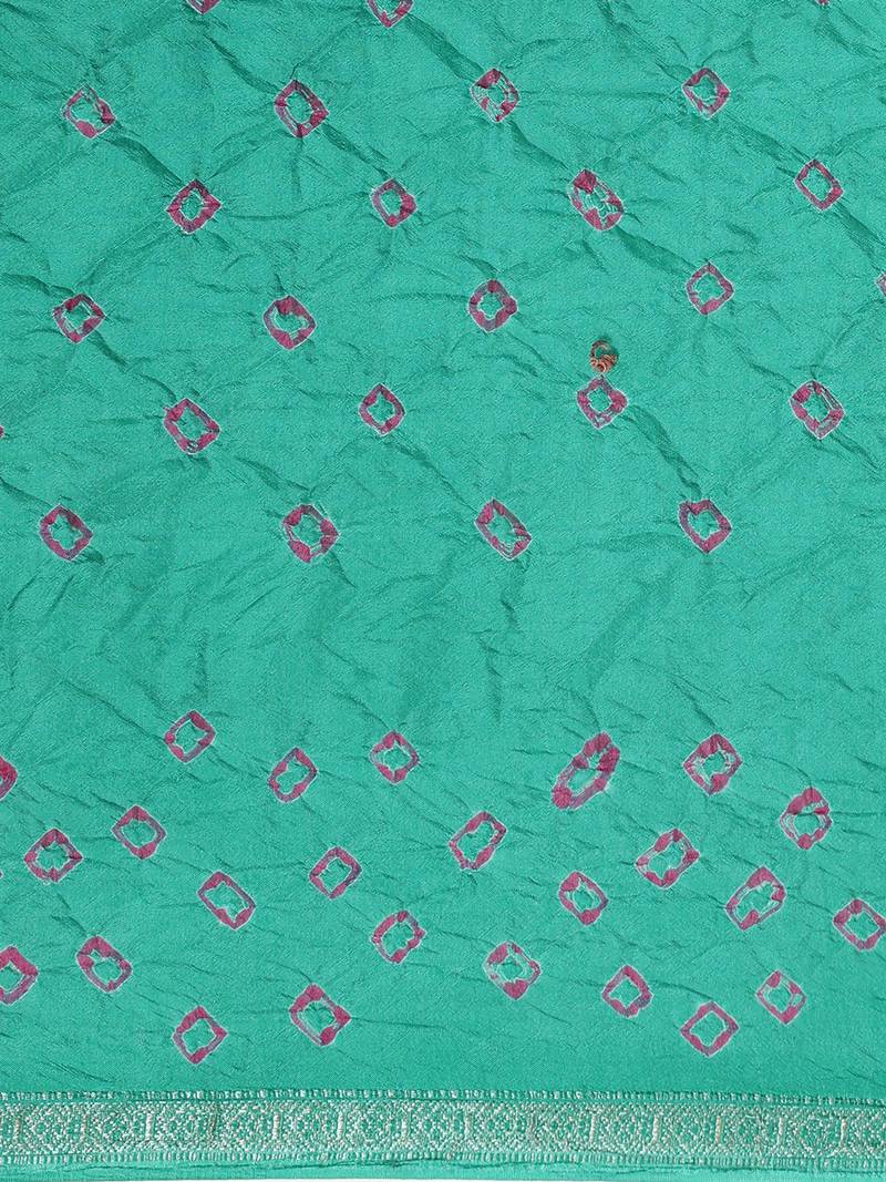 Geroo Jaipur Green Hand Crafted tie & dye/Bandhani art silk saree