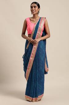 Geroo Jaipur Blue Rajasthani printed georgette Lehariya saree