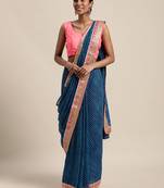 Geroo Jaipur Blue Rajasthani printed georgette Lehariya saree