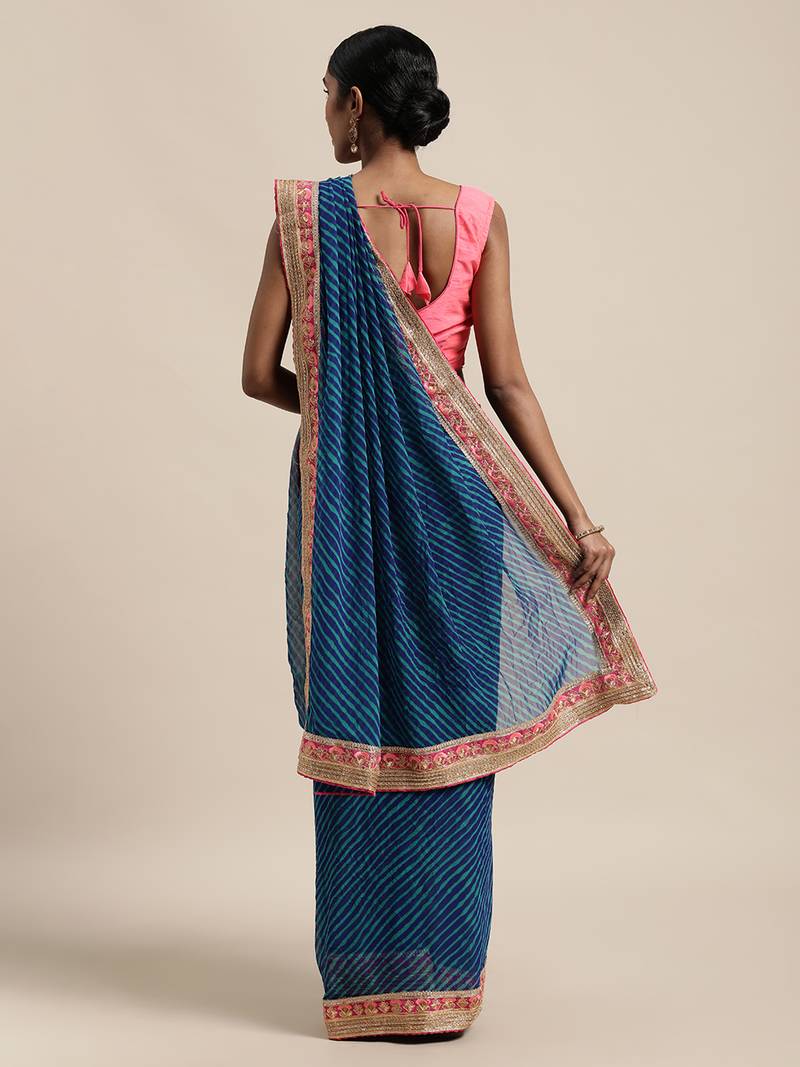 Geroo Jaipur Blue Rajasthani printed georgette Lehariya saree