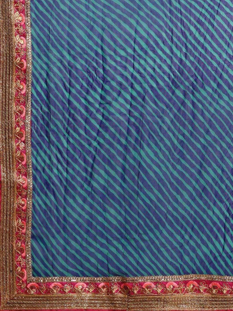 Geroo Jaipur Blue Rajasthani printed georgette Lehariya saree
