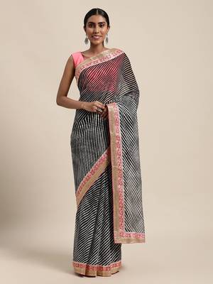   Black Rajasthani printed georgette Lehariya saree 1