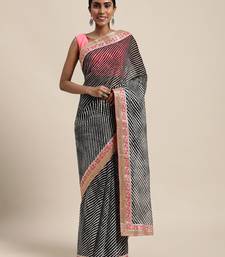   Black Rajasthani printed georgette Lehariya saree