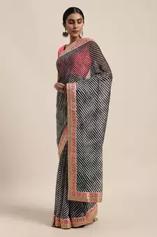   Black Rajasthani printed georgette Lehariya saree