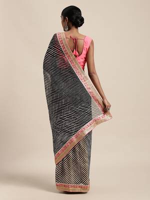   Black Rajasthani printed georgette Lehariya saree 3