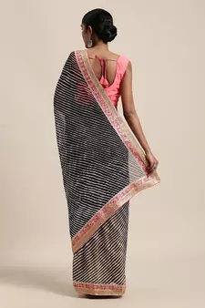   Black Rajasthani printed georgette Lehariya saree