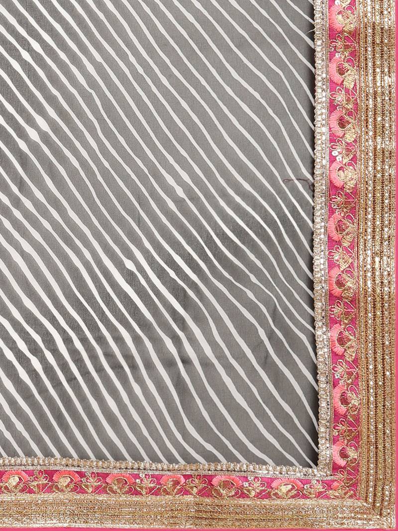 Geroo Jaipur Black Rajasthani printed georgette Lehariya saree