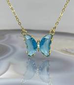 Blue Crystal Butterfly Pendant With Chain for Women and Girls