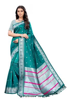 Sky blue woven silk saree with blouse 1