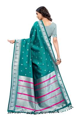 Sky blue woven silk saree with blouse 3