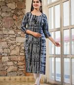Black Tie Dye Printed Cotton Kurta
