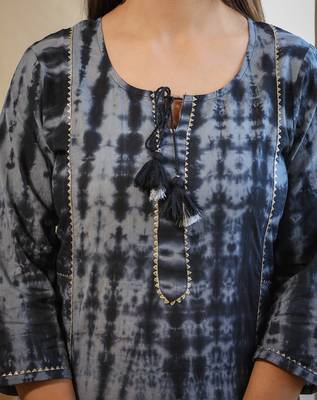 Black Tie Dye Printed Cotton Kurta 5