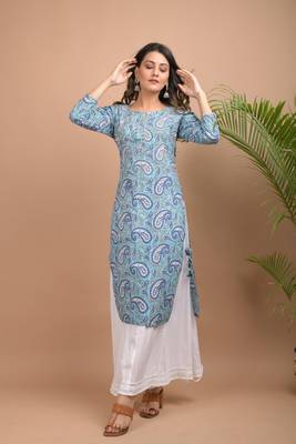 Blue Paisley Printed Cotton Kurta Sharara Set 5