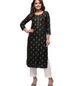 Bottle Green Gold Printed Cotton Kurta